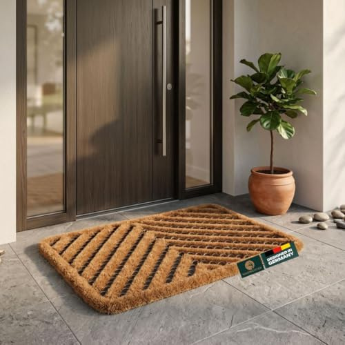 Waidmeister Fußmatte außen Kokosmatte Kokosfaser Türmatte - Schmutzfangmatte Bürstenmatte Fußabtreter wetterfest - strapazierfähiger Fußabstreifer Natur und Schwarz 40x60 cm