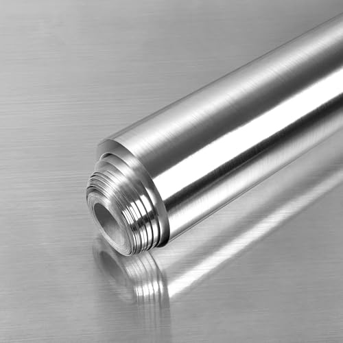 AuraCyzirine Stainless Steel Wallpaper,30cm x 2.04m Self Adhesive Metal Effect Vinyl Wrap - Oil Proof Waterproof Contact Paper for Kitchen Worktop, Fridge, Dishwasher, Splashback & Appliance Cover