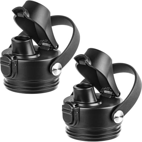 Diumepo Auto Spout Lid for YETI Rambler Bottles, 2 Pack Replacement Lids for Yeti 12oz 18oz 26oz 36oz 64oz Water Bottle, Water Bottle Cap for YETI Rambler, Flexible Handle (Black)