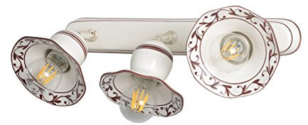 VANNI LAMPADARI - Applique da Parete Interno Edera - Lampada da Parete Orientabile 3 Luci in Ceramica Decorata a Mano - Applique Camera da Letto - Bagno - Cucina – Soggiorno, Marrone