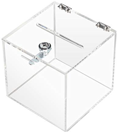 HMF 46919 Acryl Spendenbox mit Schloss | 15 x 15 x 15 cm | DIN A6 | Transparent