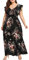 VEMOW Plus Size Elegante Damen Frauen Casual Kurzarm Kalt Schulter Boho Blumendruck Casual Täglichen Party Strand Langes Kleid Schulterfrei Strandkleid(X5-Schwarz, 48 DE/XXL CN)