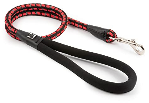 Ancol Extreme Shock Absorb Rope Lead with Neoprene Handle - Black Red - Reflective Piping Comfortable Pet Walking Accessory - 100cm