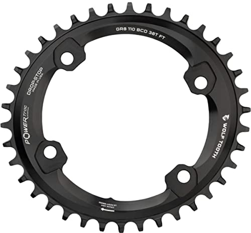 Wolf Tooth Kettenblatt 110 BCD 4 Bolzen, 38 Zähne, Shimano GRX, 7075-T6 Aluminium, Dropstop-Technologie