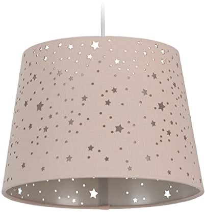 Relaxdays Kinderzimmerlampe Sterne, hängende Schirmlampe für Mädchen, Sternenhimmel Motiv, E27, runder Stoffschirm, rosa, 122 x 27 x 27 cm