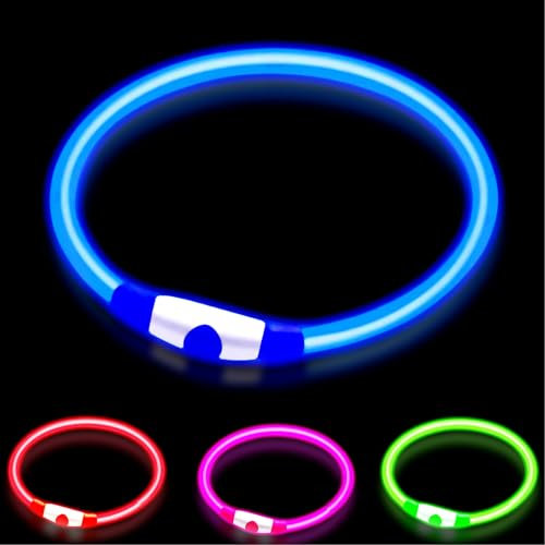 woeita LED Dog Collar,Glow Light Collar for Dogs,Ultra Bright USB Rechargeable Cut to Fit Any Size - Rechargeable Battery - Increased Visibility & Safety For Your Pets(Blue)