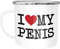 Moonworks® Emaille-Tasse mit Spruch I love my Penis/Pimmel Boobs I love your Boobs/Penis Emaille-Becher lustig ironisch my Penis weiß-metall Emailletasse