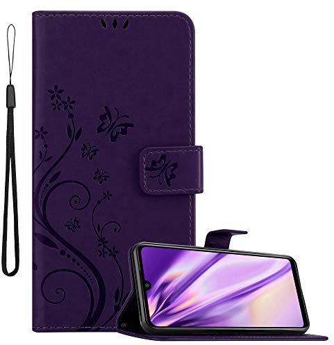 Cadorabo Hülle kompatibel mit Xiaomi RedMi Note 7 Blumen Design aus Kunst Leder Flip Klappbare Stoßfeste Magnetische [Standfunktion] [Kartenfächern] Cover Hülle für Xiaomi RedMi Note 7 Tasche in Lila