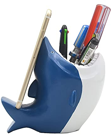 MONMOB Shark Pen Holder with Phone Stand and Succulent Planter - Shark Desk Organizer Decoration