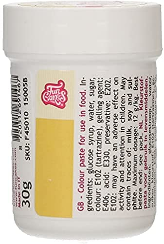 FunCakes Pastenfarbe Gelb; Konzentrierte Lebensmittelfarbe für Teig, Sahne, Fondant, Marzipan, Teig, Modellier- und Blütenpaste. Halal. 30 g