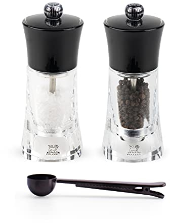 Peugeot Molene Salz- und Pfeffermühle, Geschenkset, 14 cm, Schwarz, mit Gewürzschaufel / Beutelclip aus Edelstahl