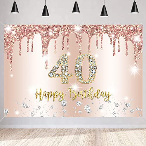 40. Geburtstag Deko für Frauen, Roségold Glitzer Flecken Stoff Schild Plakat Geburtstag Party Dekoration Hintergrund Banner Frau, 40 Geburtstagsfeier Deko