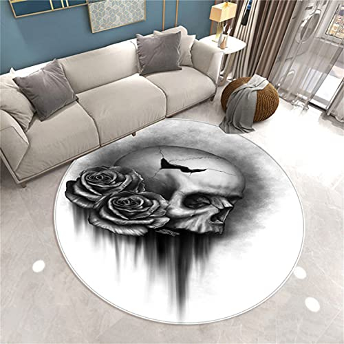 3D Floral Skull Runder Teppich Wohnzimmer Schwarz Grau Pink Death Skull Gothic Style Schlafzimmer Dekoration Teppich Teenager Männer Gaming Zone Rugs Mat Rutschfest Washable (Farbe 6,80 cm)