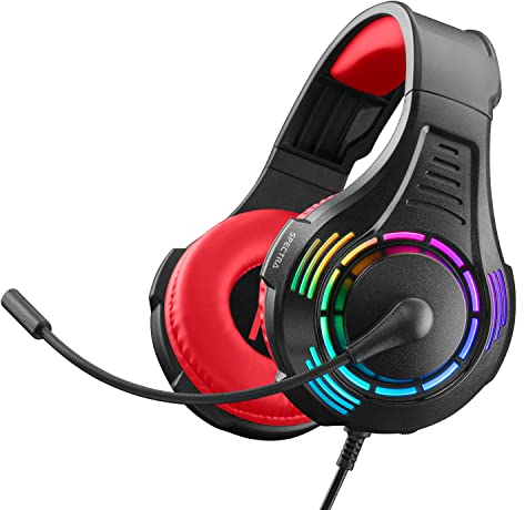 NITHO Spectra Over-Ear Gaming Headset für PC/PS4/PS5/Xbox One/Xbox Series XS/Tablet/Mobile, Hochklappbares Mikrofon, Multi-Effekte RGB-Licht - Rot