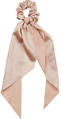 styleBREAKER Damen Scrunchie Glitzer Stoff Schleife, Hellbraun | 7 cm Außendurchmesser (ungedehnt 3 cm innen), abnehmbares 71x14 cm Trapez-Tuch, weicher Überzug ohne Metallklammer, schonend.