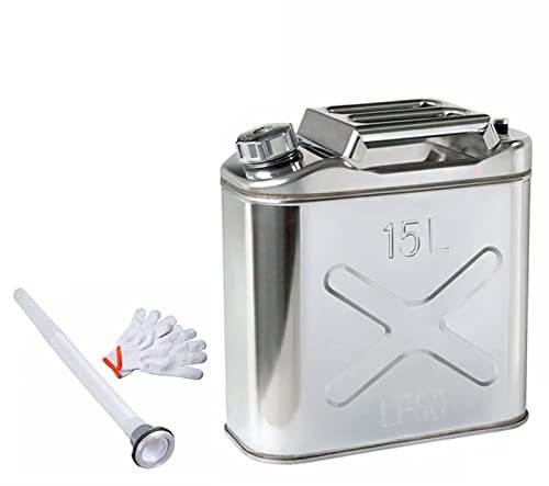 QIANGG Bidon d'essence en métal avec bidon d'essence et système de Bec, Plaque laminée à Froid Essence Diesel bidon Essence Seau,15L