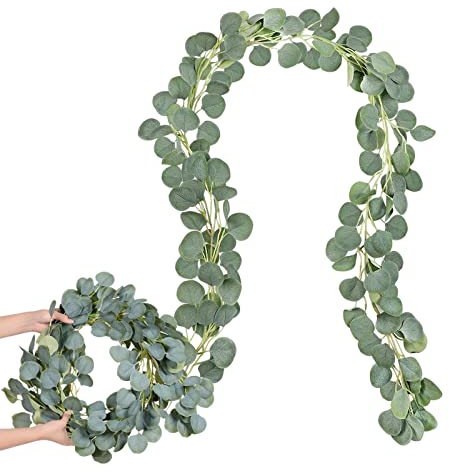 2M Künstliche Eukalyptus Girlande Künstliche Eukalyptus Hängen Reben Blätter Dekoration Girlande für zu Hause Küchen Garten Büro Hochzeit oder als Wanddekoration