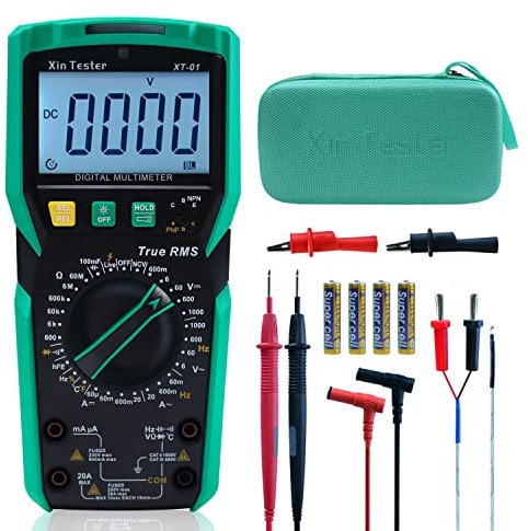 Xin Tester Multímetro digital Probador eléctrico Voltímetro rango automático TRMS 6000 Conteos AC DC 1000V 20A Profesional ohm Volt amp multimetro capacitancia Medición de temperatura Pantalla LCD