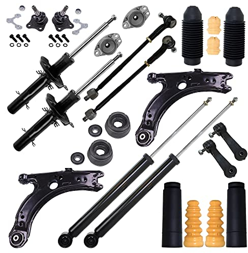 BESTPRICE 4x Gasdruck Stoßdämpfer Vorne und Hinten Federbein inkl. Domlager & Staubschutzsatz + 2x Koppelstange + 2x Spurstange + 2x Querlenker Vorne