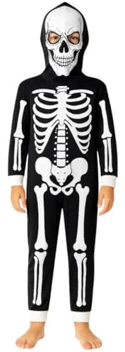 A2Z 4 Kids Unisex Skeleton Pajama Onesie Set - Skeleton Onesie Black White_11-12