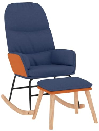 vidaXL Schaukelsessel mit Hocker, Sessel Schwingstuhl mit Armlehne, Schaukelstuhl Relaxstuhl Wohnzimmer, Relaxsessel Schwingsessel, Blau Stoff
