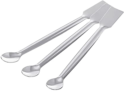 sourcing map Micro Lab Spoons Mixing Spatula End 5.91 Silver 201 Stainless Steel Powders Sampling Spoon for Laboratory Pack of 3