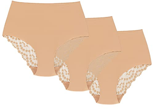 Wolbar Dame Slip 3Er Pack Figurformend Spitze Bund Musterlos WB321, Beige,L