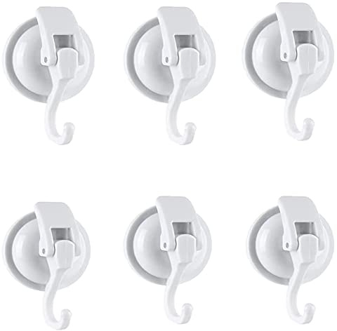 SOCONT Suction Cup Hooks for Shower, Heavy Duty Vacuum Hooks, White-Plated Polished Super Suction for Kitchen Bathroom Restroom, 6 Pack