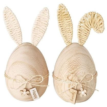 2 Stk Hasen Holz 12cm Naturdeko Jute Stroh Rattan n090 Osterhasen braun Deko Ostern Holzhasen Dekoration Boho Ibiza Osterdeko Osterschmuck