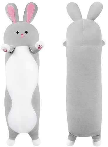 SNOWOLF Cojín Largo de Peluche de Conejo, Bonito Conejo, Peluche de Peluche, Suave Abrazo, cojín Corporal para niños y Familia (50 cm, GreyRabbit)
