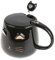 lachineuse - Tasse Chat Kawaii 450ml - Mug Chat avec Couvercle & Cuillère - Coloris Noir & Or en Céramique - Mug à Infusion Thé Café - Tasse Originale Japonaise - Idée Cadeau Japon Asie Kitty Mignon