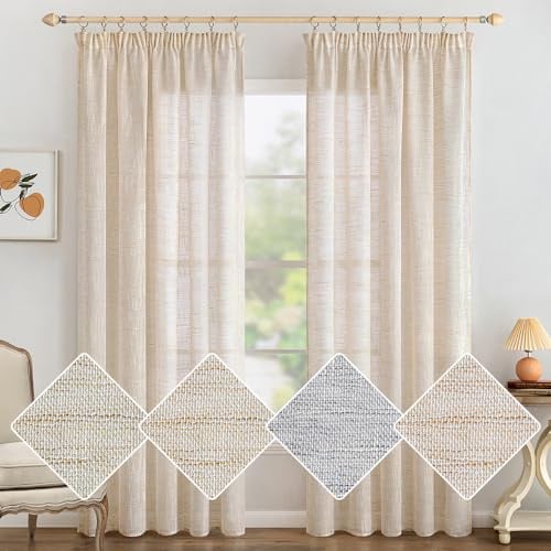 MIULEE Leinen Gardinen Vorhänge mit Kräuselband Gardine Vorhang Leinenoptik kräuselband Wohnzimmer Modern Voile Schienensystem Schlafzimmer 2er Set Weißer Reis 140x145 cm