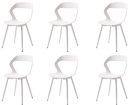 GrandCA HOME Lot de 6 Chaises de Salle à Manger ou Chaise de Bureau avec Pieds en Métal, Chaises de Cuisine pour Salon, Salle à Manger, Salle de Réunion, Blanc+Blanc