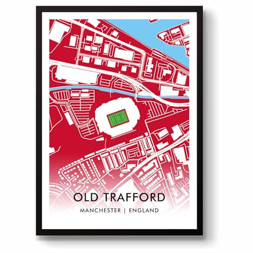 GroundDesigns Manchester-Stadion-Kunstkarte, Motiv: Old Trafford, A3-Druck, MUFC