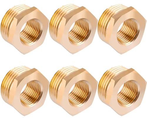 Messing Reduzierstück G1/2 auf G1/4 (AG Ø 20mm x IG Ø 12mm), 6 Stück Reduzierung Gewinde-Fitting G1/2 Außengewinde X G1/4 Innengewinde, AG/IG Reduzierung, Reduzierstück aus Messing
