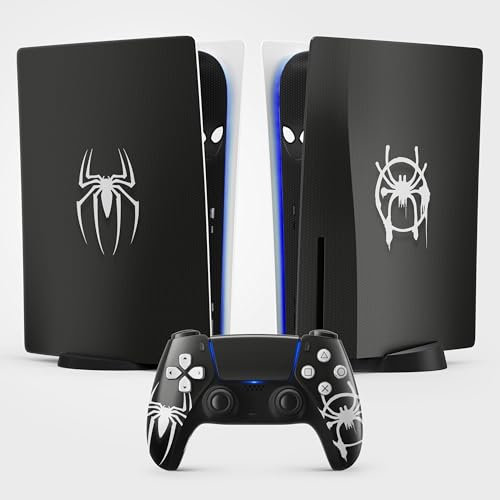 Sticker PS 5 Spider, Autocollant PS 5 Gaming, Console et Manette, Edition Standard Disque, Skin Spider Noir (1 Manette)