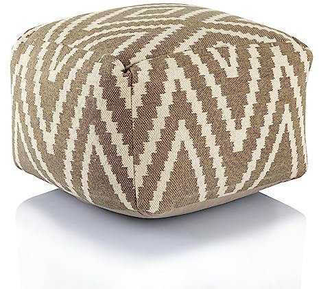 ELYFLAIR® Handgewebter Sitzwürfel aus 100% Baumwolle - Vielseitig einsetzbar für Wohnzimmer, Kinderzimmer oder Büro - Fusshocker in Taupe