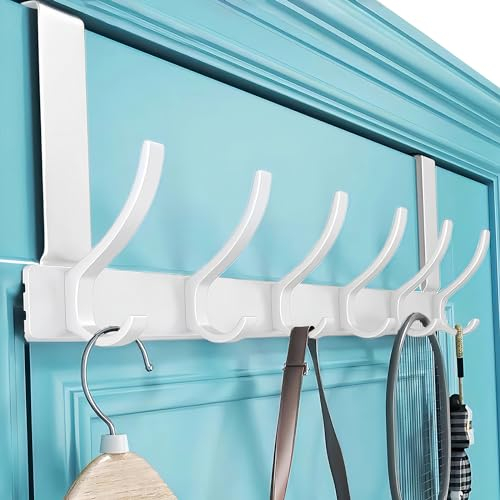 Gerhannery Gancho para Puerta con 6 Ganchos, Perchero para Puerta Sin Taladrar, Colgadores de Puerta de Ropa, Ganchos Que Se Pueden Colgar, Colgador Puertas de Baño Cocina (Blanco, 6 Ganchos)