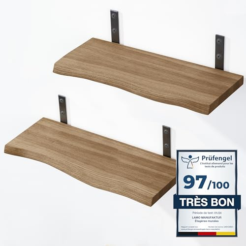 LAMO Manufaktur - 2 scaffali da parete in legno, 2 x 40 cm, in legno massiccio, 100% vero legno, per soggiorno, camera da letto, ufficio, bagno, set di 2 mensole per albero di Natale, colore: noce