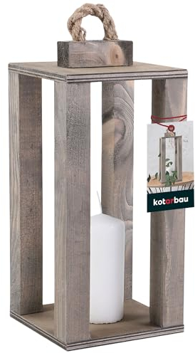 KOTARBAU® Holzlaterne Grau 13,5 x 13,5 x 26,5 cm Gartenlaterne Holz Laterne draußen & drinnen Laterne Wohnzimmer für Blumen und Kerzen Laternen Hochzeit