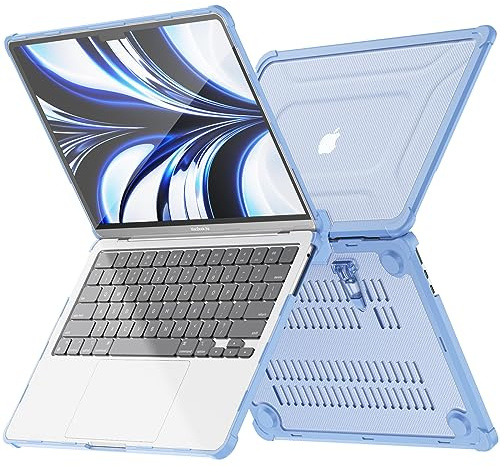 TECHGEAR Case for MacBook Air 13 2026 M5 2025 M4 2024 M3 2022 M2-13.6 Protective Hard Shell Laptop Case Cover with Kickstand, Shockproof Snap-On (A3240 A3113 A2681) - Light Blue