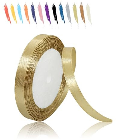 Champagner Gold 10mm Satinband 23 Meter, Polyesterband, verschönern Sie Ihre Bastelarbeiten und Feiern, ideal für Geschenkverpackungen, Dekorationen, Hochzeitsautoband, Bänder zum Basteln