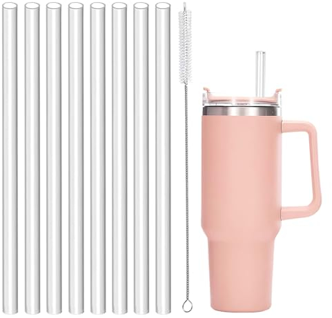 Figarge 8pcs Removable Straws With Straw Brush Compatible With 40oz Tumbler Cups, Clear Reusable Straws With Water Bottle Hydro Flask Adventure Travelling