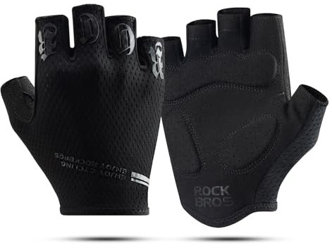 ROCKBROS Fahrradhandschuhe Radhandschuhe Herren Damen Halbfinger rutschfeste Stoßdämpfende Handschuhe Sommer für Mountainbike Rennrad Schwarz M