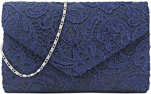 Fioeyr Clutch-Tasche mit Spitzenumschlag, Damen-Clutch, Blumenmuster, Spitze, elegante Handtasche für Partys und Hochzeitsanlässe, 01 Marineblau, 8.66  (W) x 1.97  (D) x 5.51  (H)