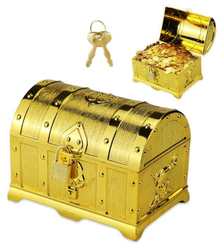 VicBou Coffre au Trésor, Coffre au Trésor pour Anniversaire D'enfant, Boite avec Cadenas, Boîte au Trésor en Plastique 14x9.7x9.5cm, Tirelire Portable Pour Ramasser des Objets, Jouer le Jeu