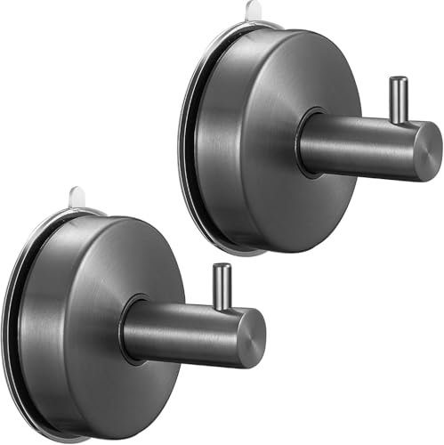 YUET 2 Pezzi Ganci Portasciugamani con Ventosa Acciaio Inox SUS 304 Ganci Appendiabiti portaoggetti Cucina Strofinacci per Asciugamani Accappatoio Porta Extra Forte (Grigio Scuro)