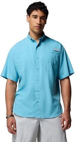 Columbia Mens PFG Tamiami II Short Sleeve Fishing Shirt, Vintage Blue, X-Large