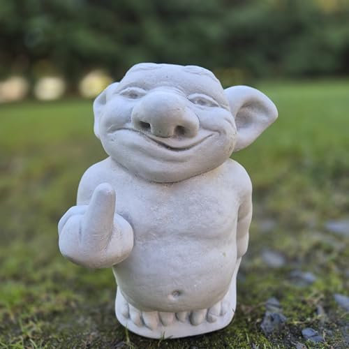FABRIQ Lustiger Troll mit Mittelfinger – Steinguss Figur 24 cm, 6 kg – Wetterfest & frostsicher – Gartendeko