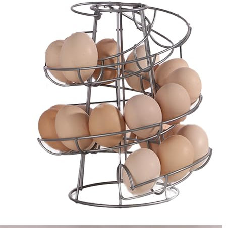 Support à œufs créatif en forme de spirale pour la cuisine - Étagère de rangement à œufs de grande capacité - 24 x 20 x 20 cm - Support à œufs stable et rotatif en acier inoxydable - Design en spirale